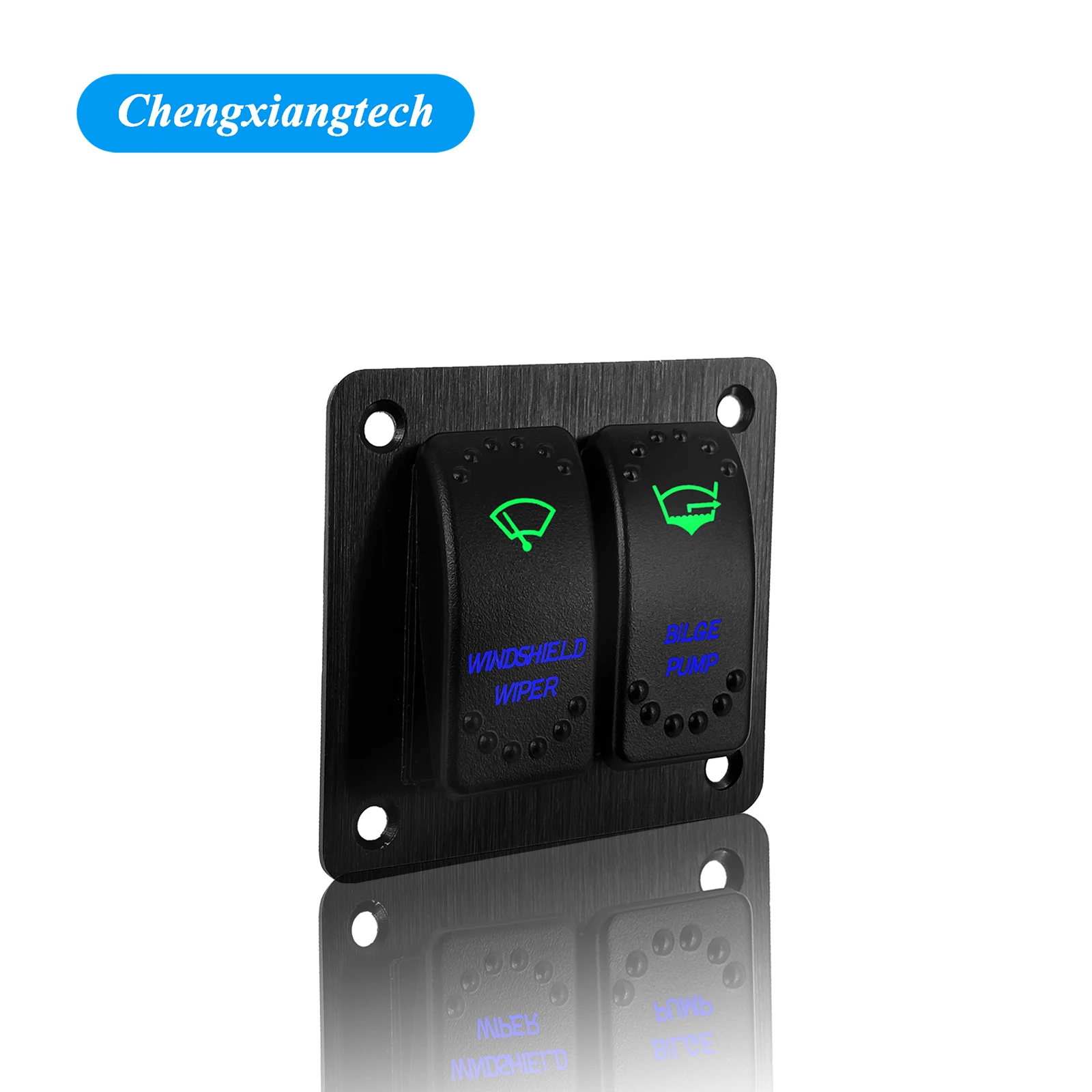 

2 Gang Rocker Switch Panel 12V Blue / Green Led Waterproof IP68 Marine Grade Custom Logos For Car Auto Truck Caravan Marine