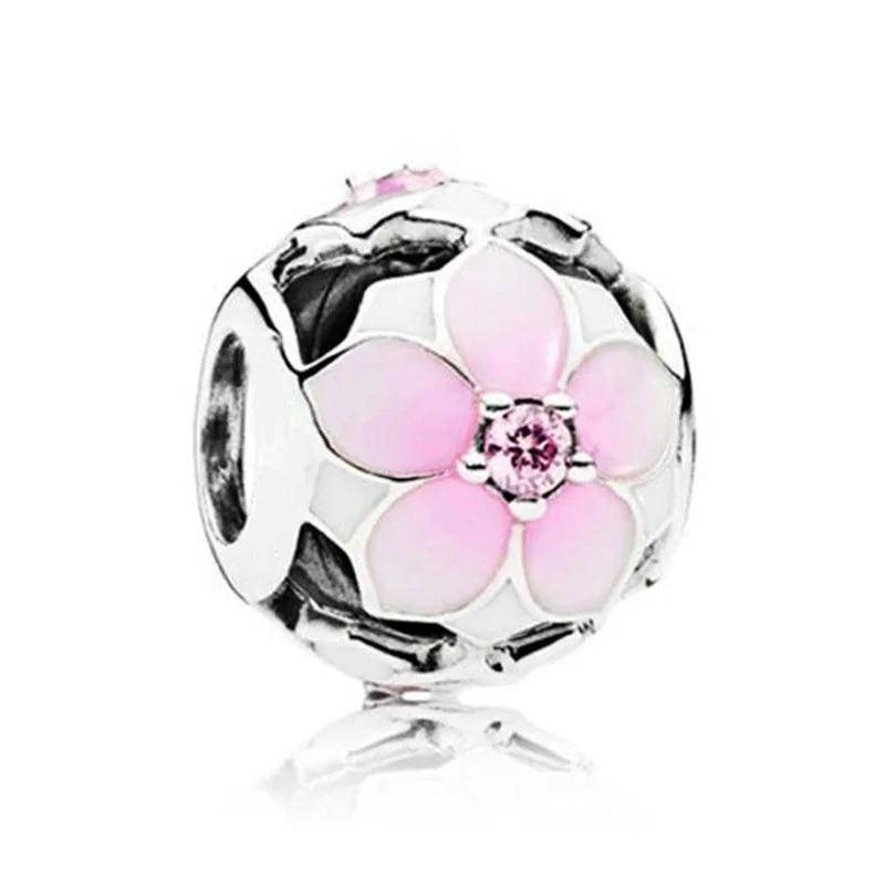 

1Pcs New Pretty Pink Flower Pendant DIY Beads Suitable for Original Pandora Charm Bracelet Ladies Jewelry Making