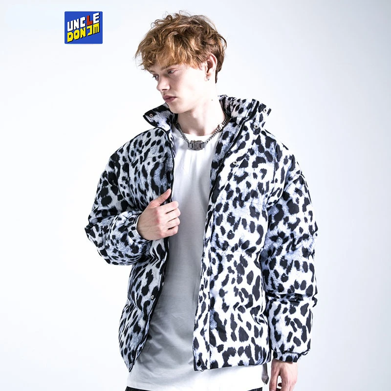 

UNCLEDONJM Leopard parkas winter jacket men Patchwork mens winter jackets and coats mens bubble coat zipper jackets