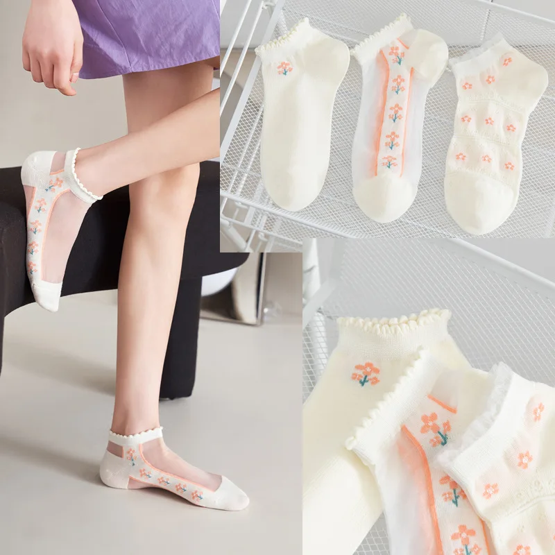 10 pieces = 5 pairs New Spring And Summer Women slipper Socks Ins Fashion Cartoon Small Floral Leisure Women Socks women