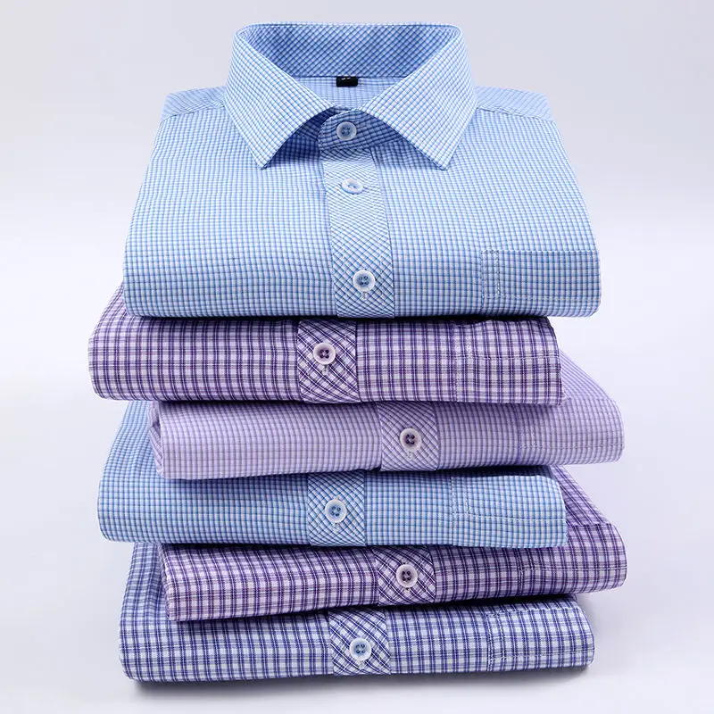 Мужская рубашка в клетку с короткими рукавами деловая полоску белая или синяя