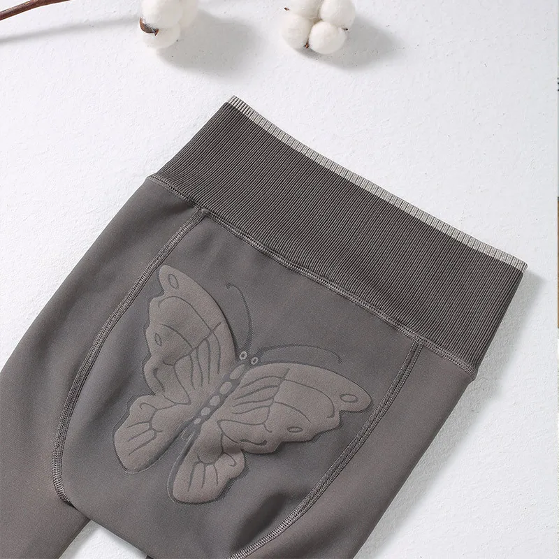 Women Butterfly Stewardess Grey Base Socks 2023 Autumn Winter Woman Fleece Leggings Fleeced Leggings New Corset Stretch Thick