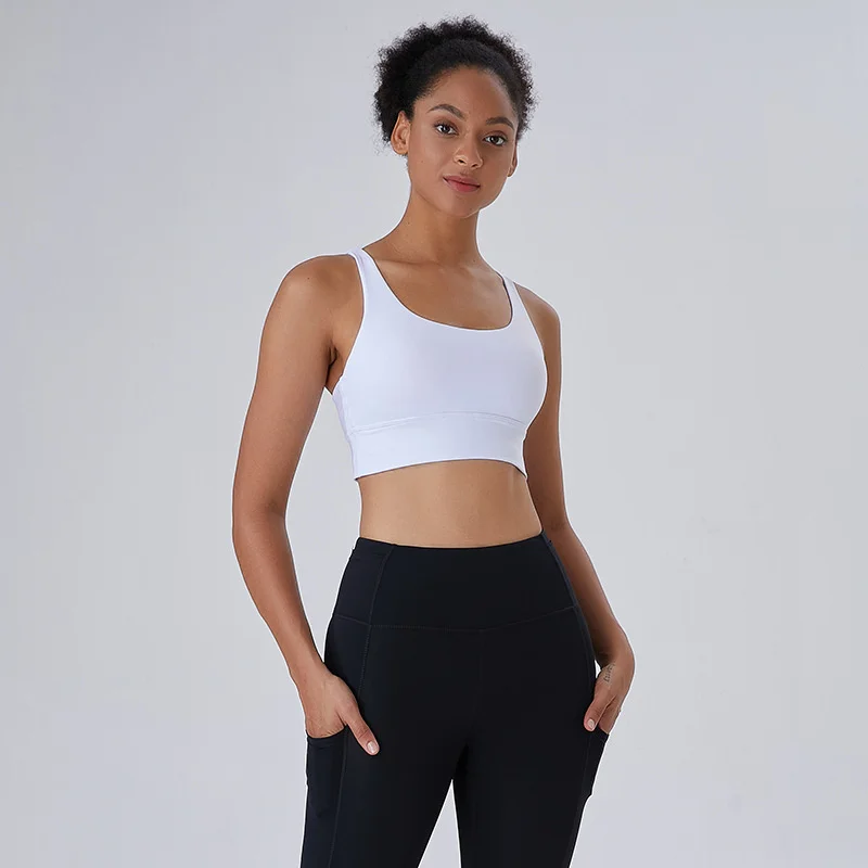 Top Ladies Underwear Fitness Sports Bra U Neck Cross Straps High Strength Shockproof Yoga Tube Top Vest Push Ups Gym Sportswear
