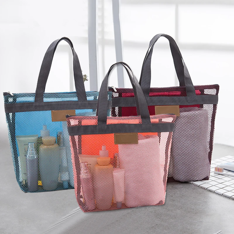 

Mesh Toiletry Bag Portable Large Capacity Travel Storage Bag Bathroom Shower Hand-Held Shower Bag Storage Bag Organizer