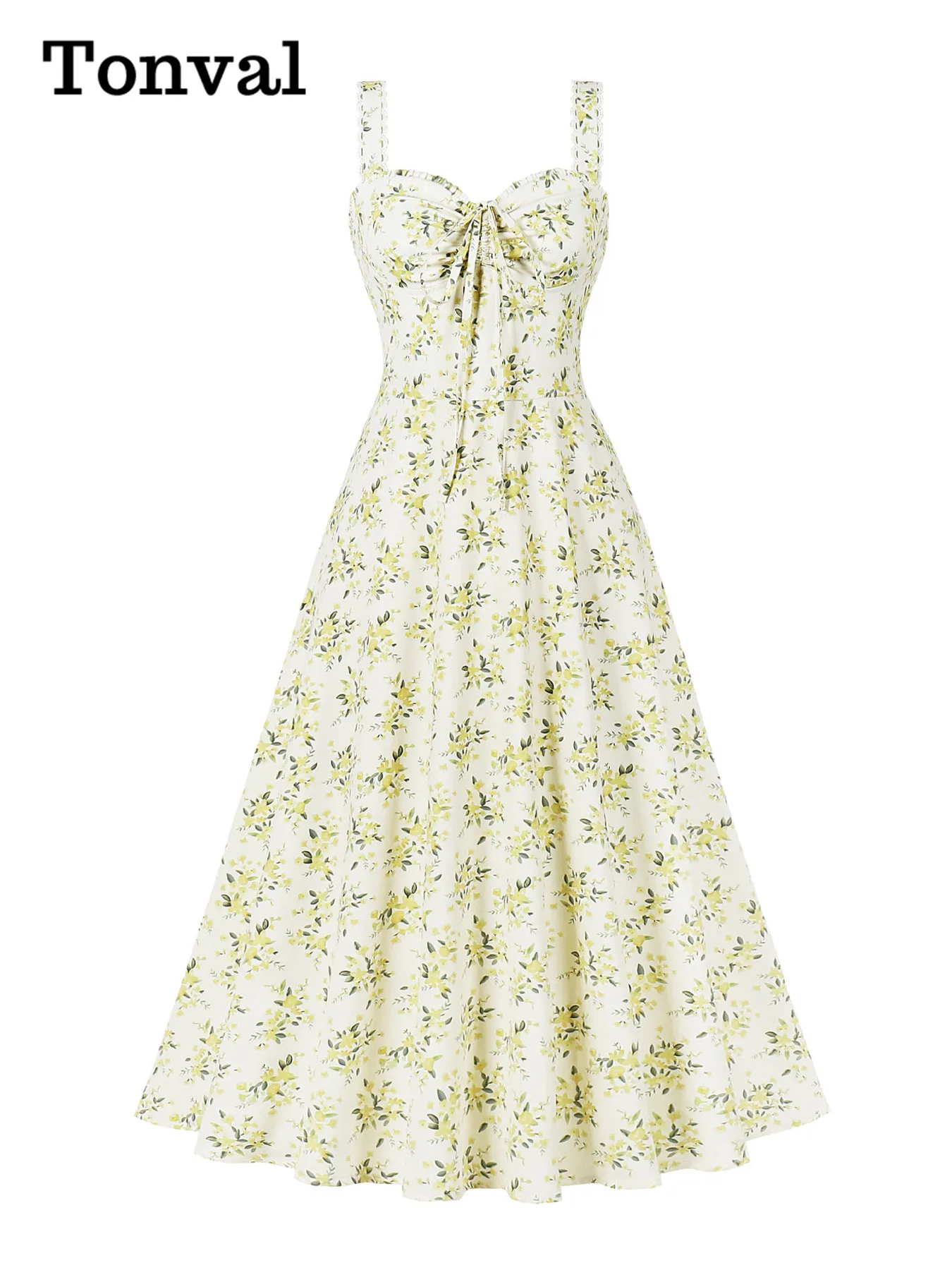 Женское длинное платье для отпуска Tonval винтажное с завязкой спереди и высокой