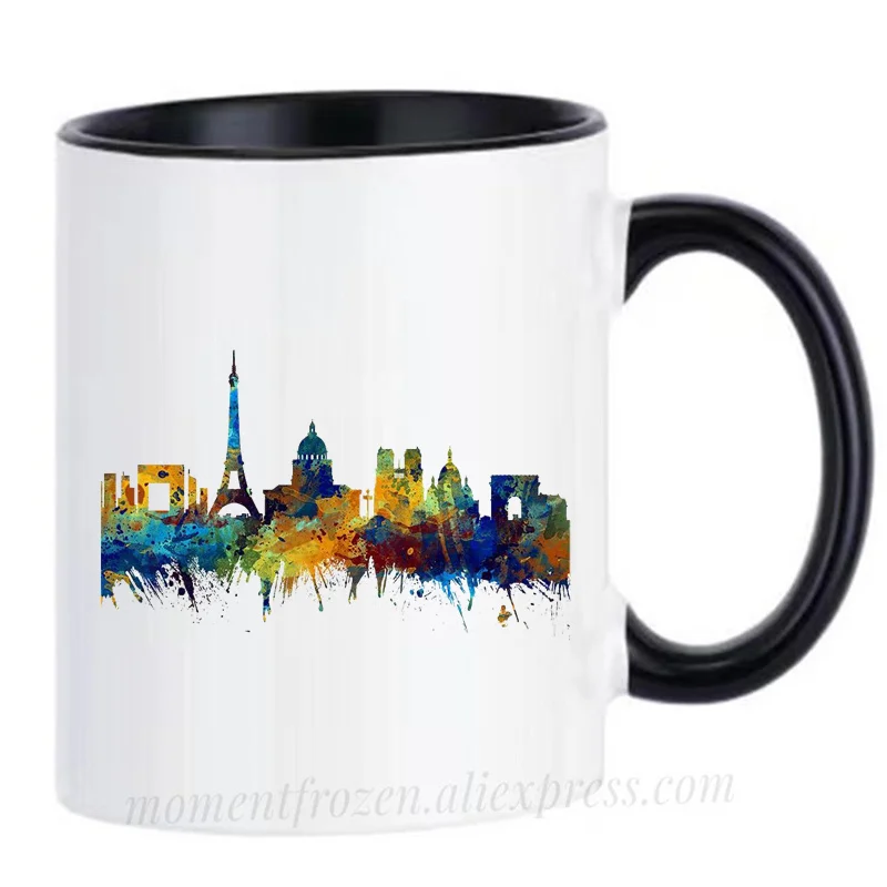 

Watercolor Skyline France City Paris Eiffel Tower Mugs Handle Tea Coffee Cup Milk Drinkware Coffeeware Home Decor Birthday Gifts