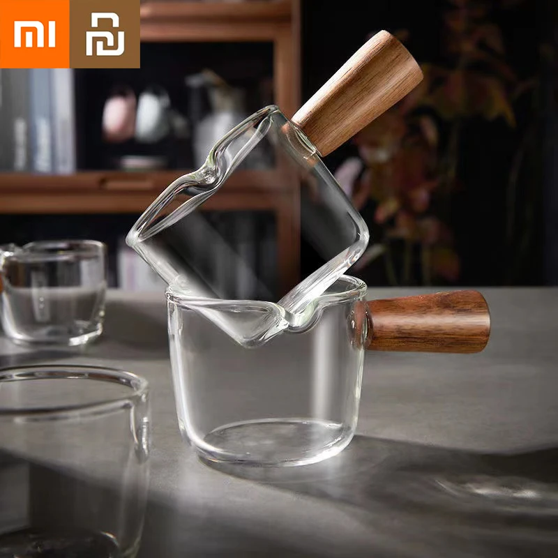 

Xiaomi Youpin Mini Wooden Handle Glass Milk Jug with Sharp Mouth And Milk Cup Espresso Milk Jug Simple Style Dip Plate Tableware
