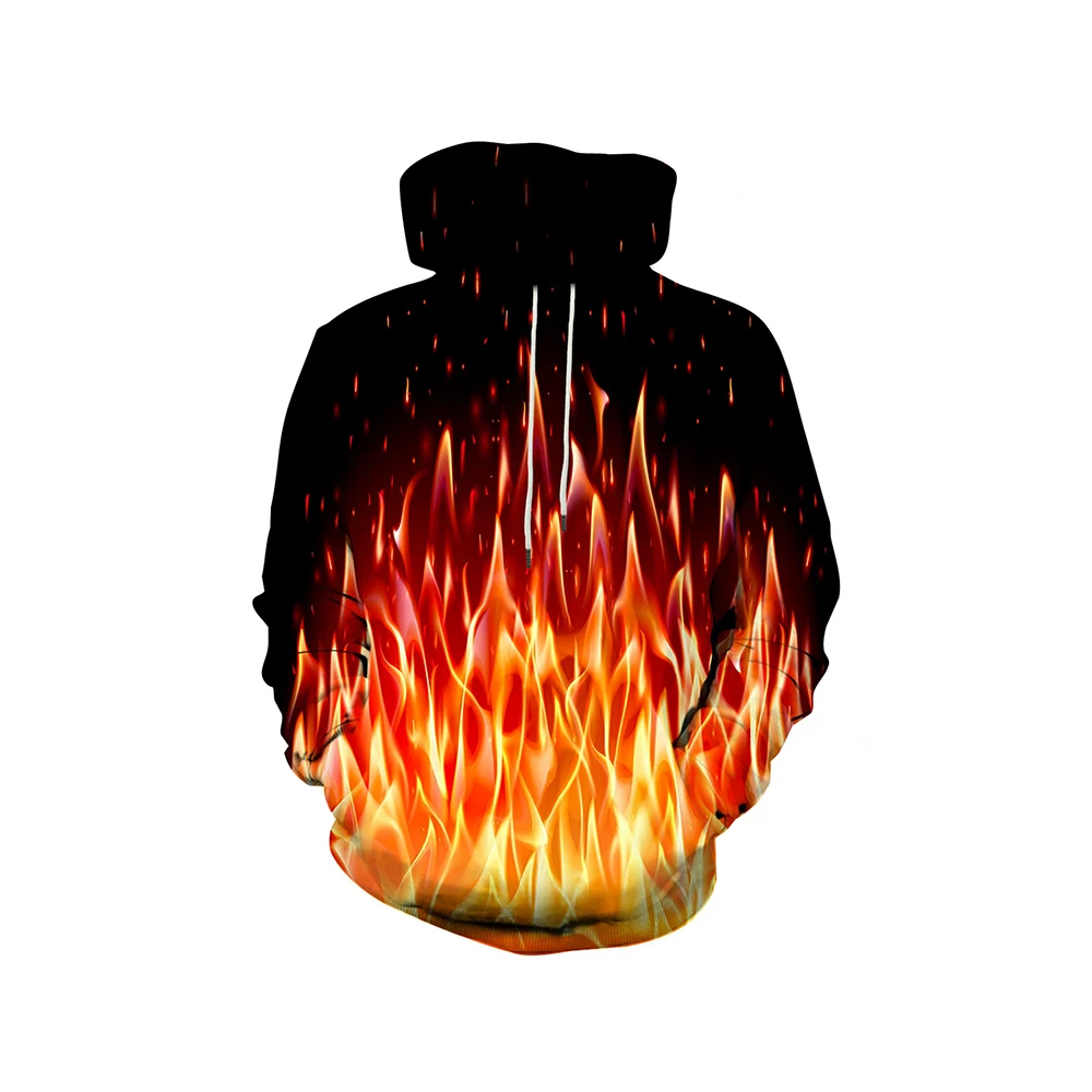 

Hooded Sweatshirt Winter Warm Streetwear Fashion Autumn Outwear Women's And Men's Fire Print Hoodies Casual Loose Fleece Coats