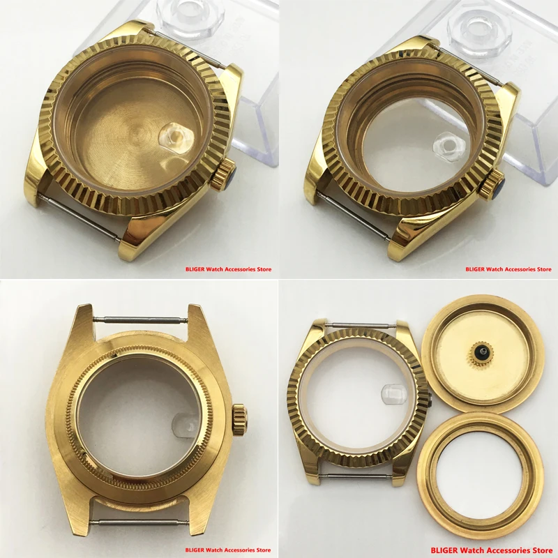 

bliger 39mm Gold Case Sapphire Glass Fits NH35 NH36 ETA2836 Miyota 8205 8215 821A Pearl DG2813 3804 Movement