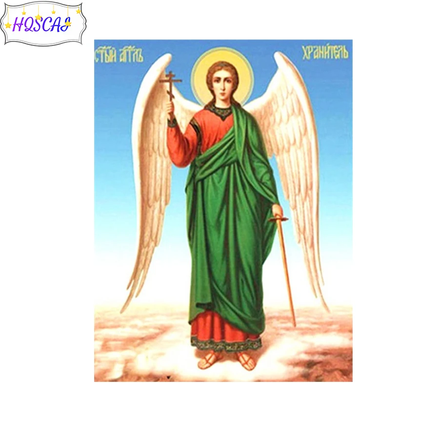 Полноформатная/круглая Алмазная картина с ангелом и мечом 5D алмазная живопись