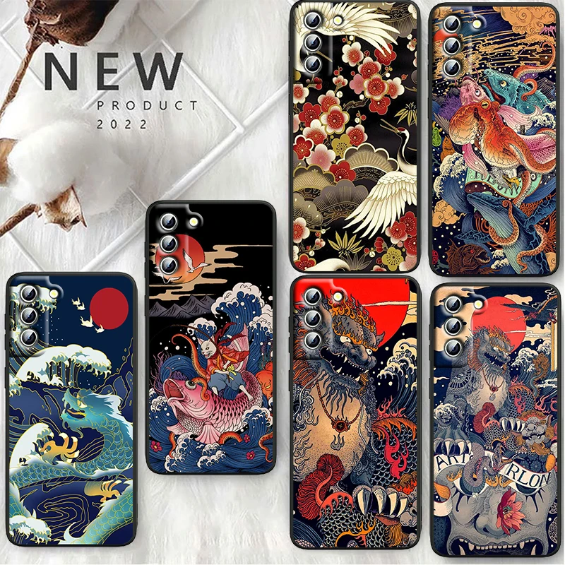 

Japan Oil Painting Art Phone Case For Samsung S23 S22 S21 S20 S10 S8 Note 20 A9 A73 A71 A53 A33 Ultra Plus FE Black