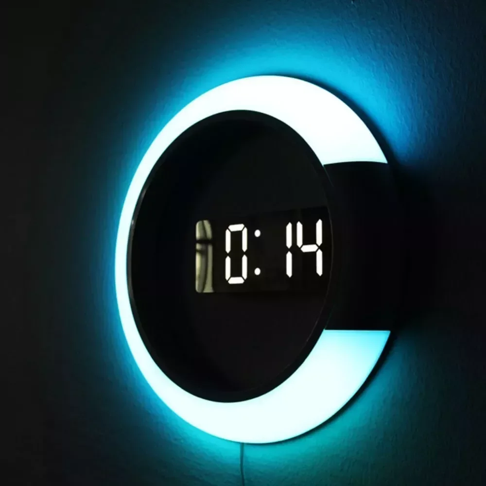 

LED wall clock Digital Table Clock Alarm Mirror Hollow Wall Clock Modern Design Nightlight For Home Living Room Silent