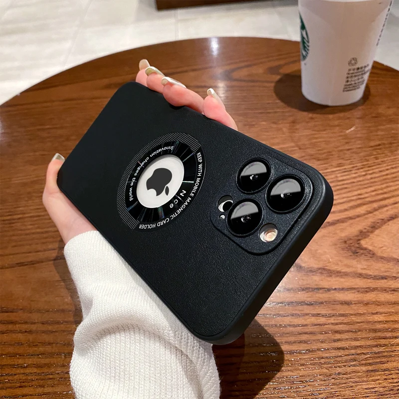 Роскошный магнитный матовый кожаный чехол с отверстием для логотипа iPhone14 13 12 11Pro
