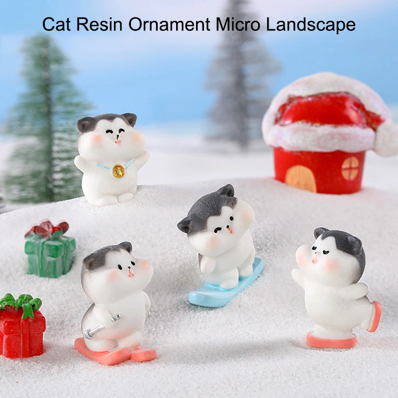 

Милые фигурки, миниатюрные Мультяшные животные, кошки, орнамент из смолы, микро-пейзаж, кавайные настольные аксессуары для украшения дома, п...