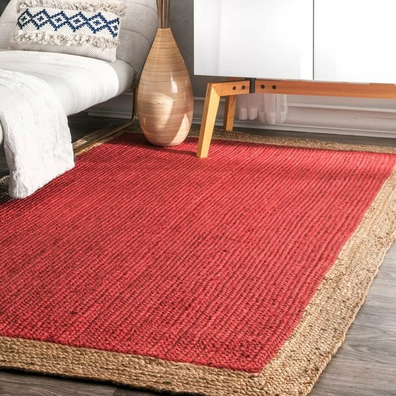 Jute Rug Natural Carpet Rectangle Style Rug Reversible Braided Modern Rustic Look Carpets for Living Room Home Bedroom Decor