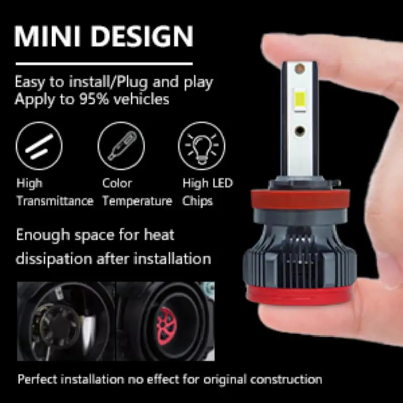 

8000lm Car Led Headlights Durable Multifunctional Led Headlights High Brightness Universal Car Supplies H11 Headlights Practical