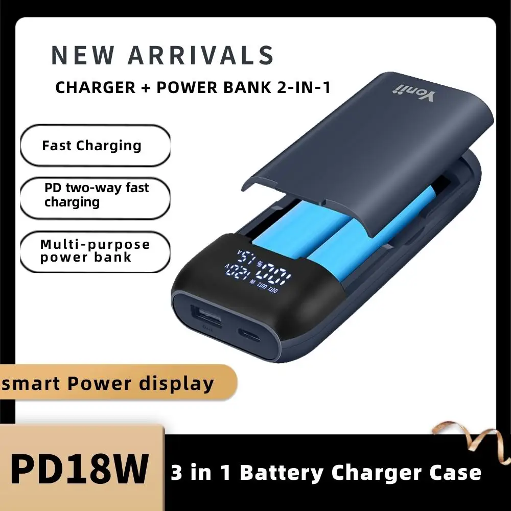 

18650 Battery Charger Case DIY Power Bank Box Portable QC3.0 PD 18W Fast Charging Case for 18650 21700 20700 Lithium Batteries