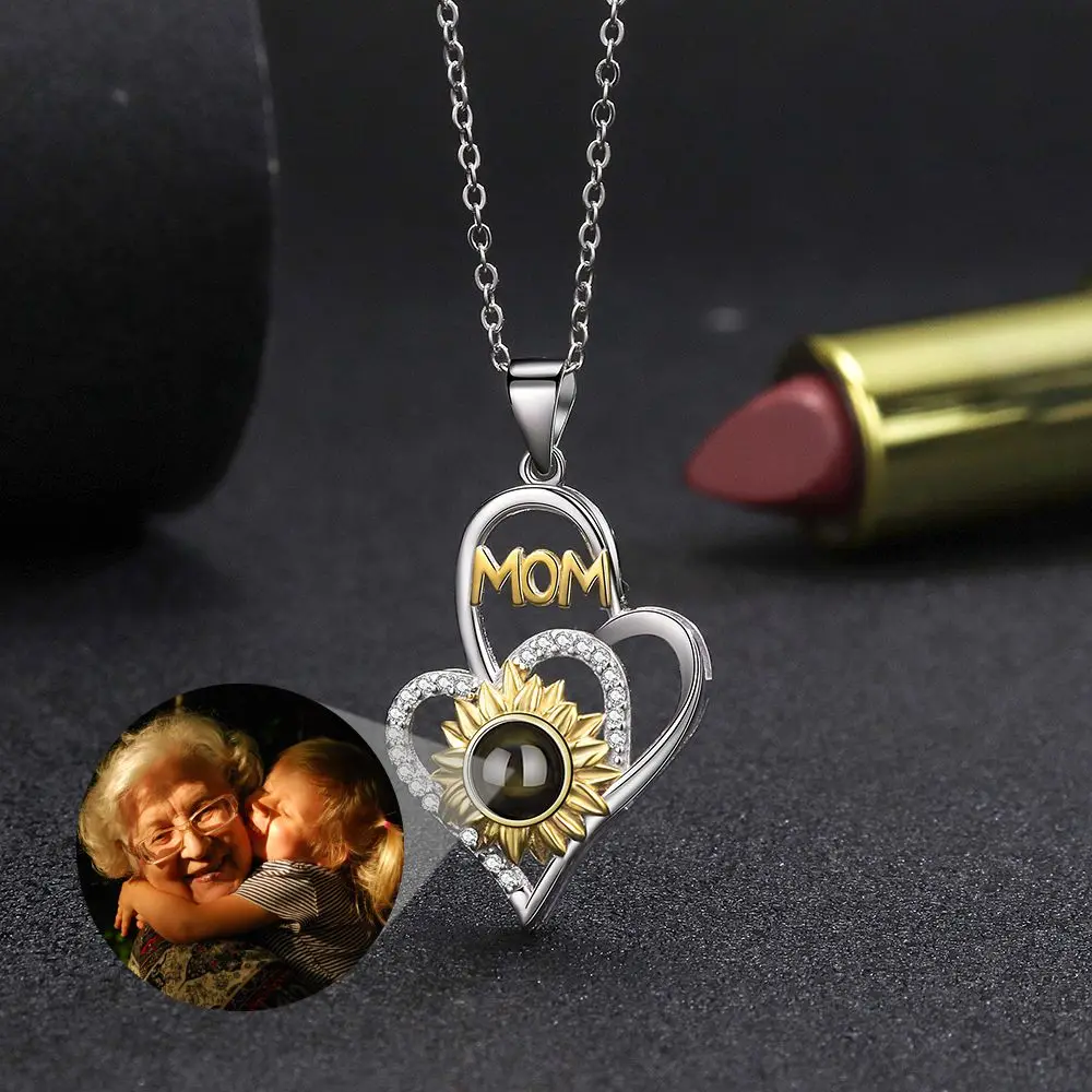 Custom Photo Projection Necklace 925 Sterling Silver Personalized Heart Pendant Necklace for Women Lover Mom Mother's Day Gift