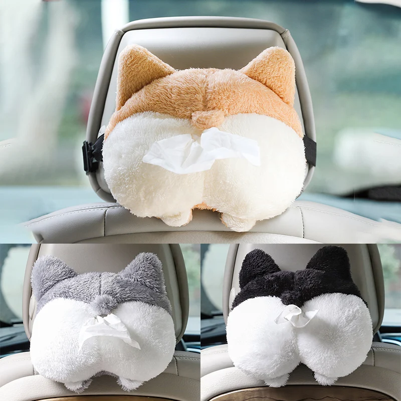 Creative Corgi Ass Tissue Box Soft Cartoon Napkin Case Cute Animal Car Paper | Boxes