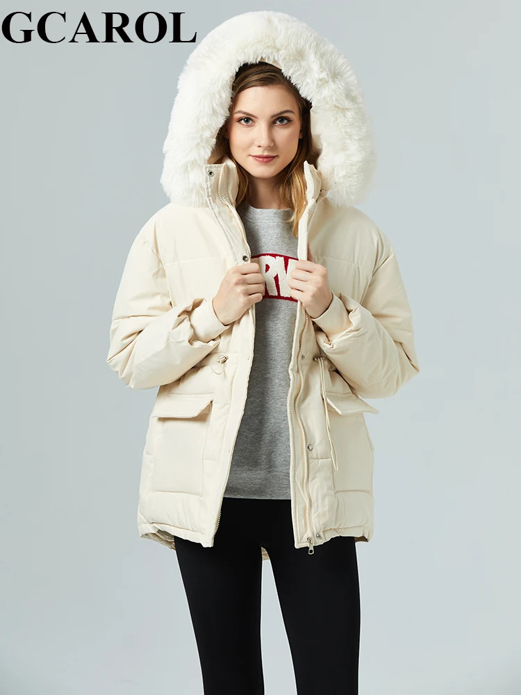 

GCAROL, новинка зимы, женская короткая куртка с хлопковой подкладкой, приталенная куртка со съемным искусственным мехом, пальто с капюшоном, теплая Свободная верхняя одежда 2XL
