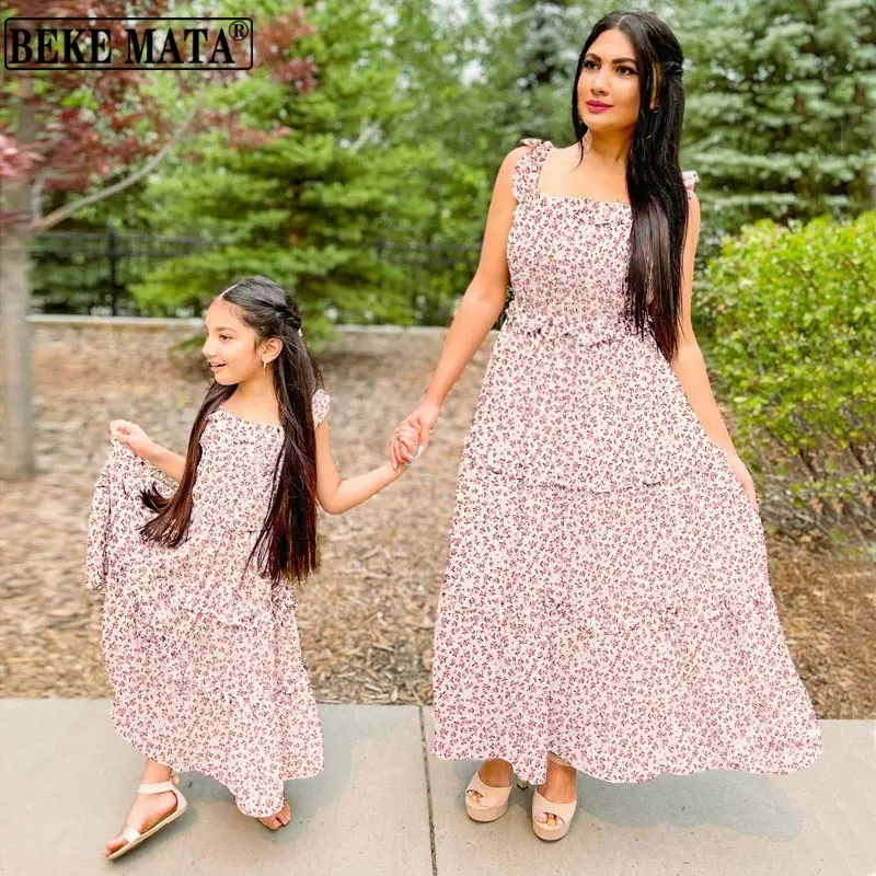 

Family Mom And Daughter Dress 2022 Summer Floral Mommy And Me Clothes Family Look Mother Daughter Matching Long Dress Outfits