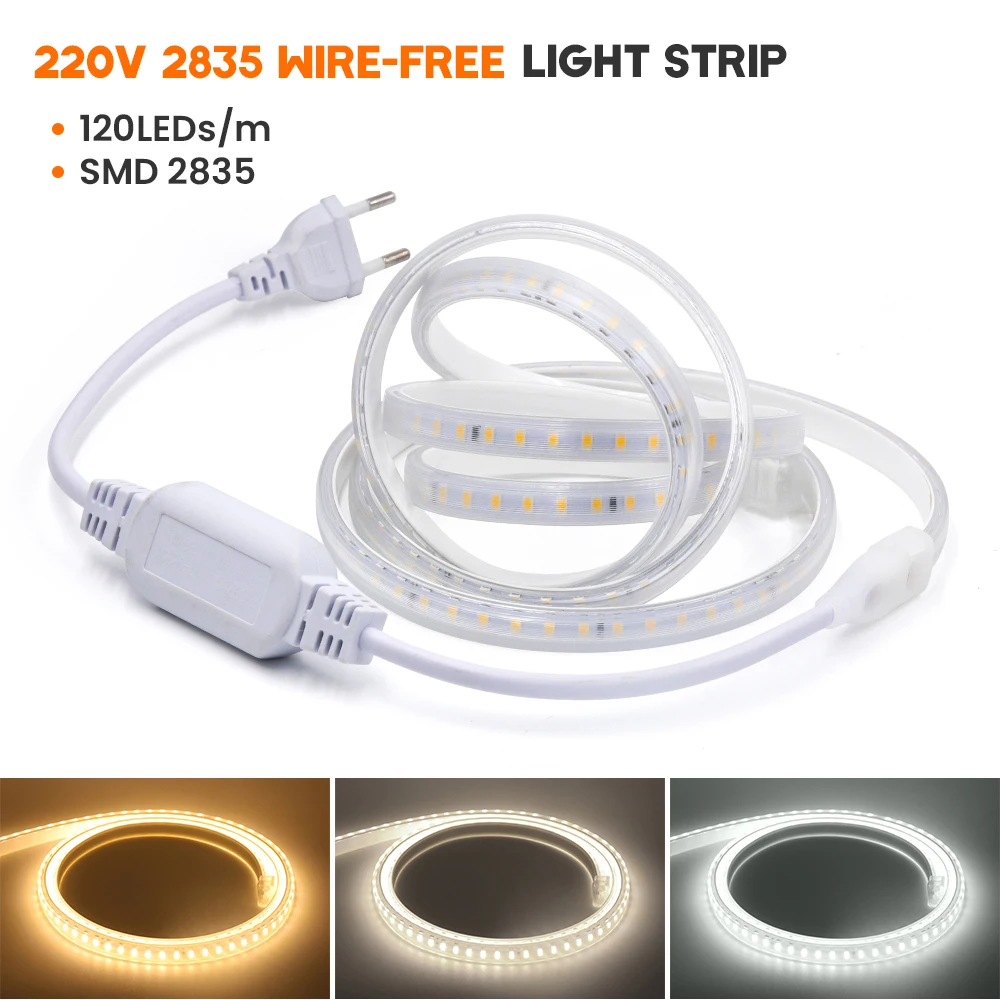 

LED Strip Light 220V 2835 Waterproof LED Tape High Brightness 120LEDs/m Flexible Kitchen Outdoor Garden LED Light With EU Plug