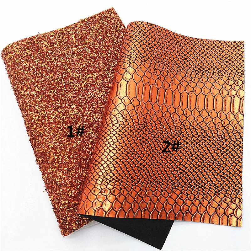 Оранжевые блестящие кожаные листы полосы змея кавира рельефные из синтетической