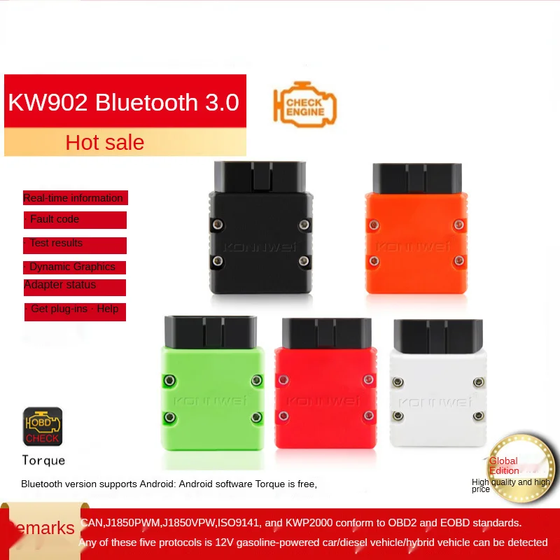 Автомобильный диагностический сканер KONNWEI KW902 ELM327 V1.5 Bluetooth