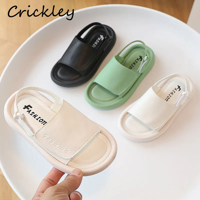 

Summer Solid Children's Sandals Casual PU Hook Loop Non Slip Beach Shoes For Kids Soft Sole Designer Toddler Boys Girls Sandals