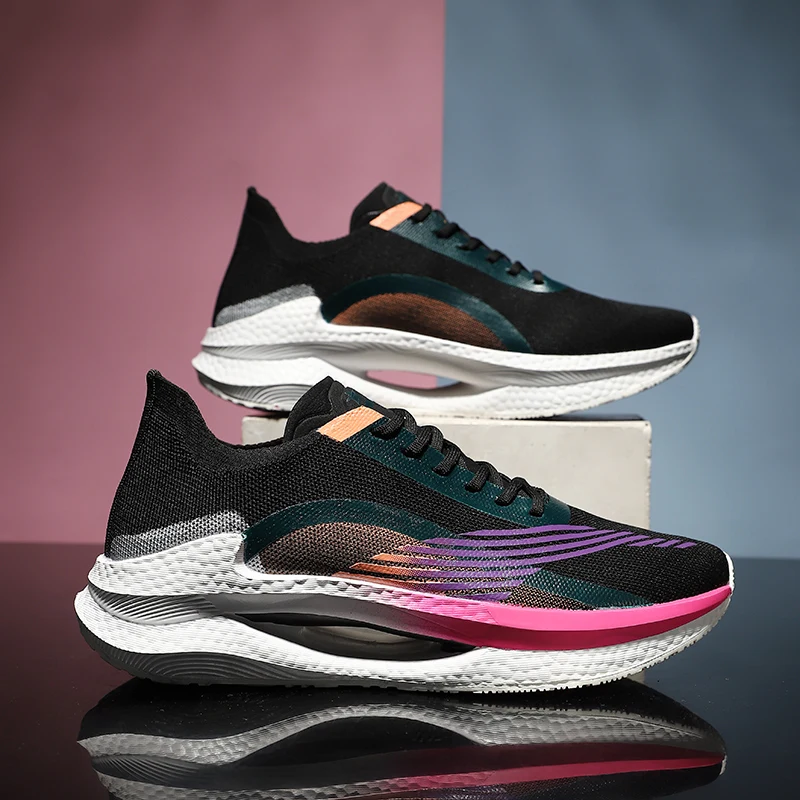 Unisex Fashion Men's Sneakers Lace Up Round Toe Cushioning Running Shoes for Woman Trainer Race Breathable Couple Tenis Shose