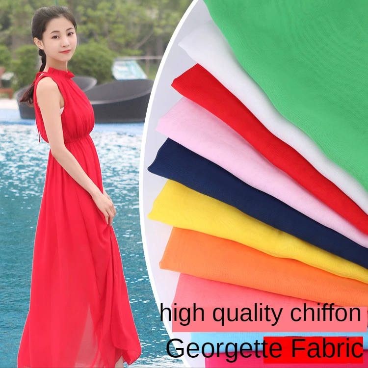 Georgette Fabric Chiffon By The Meter for Clothes Shirts Lining Sewing Drape Plain Transparent Cloth Summer Thin Black White Red