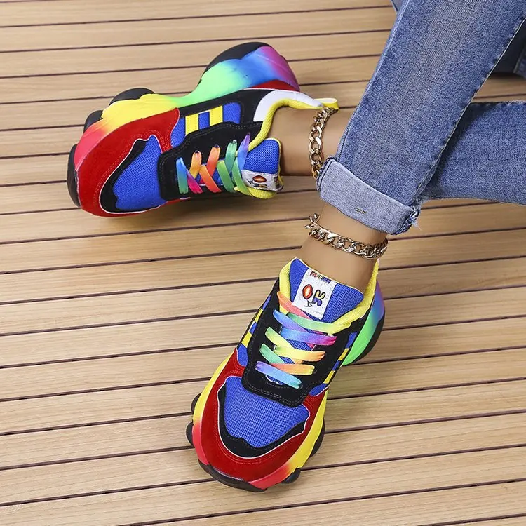 Spring New Season Color Daddy Shoes Hip Hop Street Sports Color Contrast Casual Personality Muffin Rainbow Women's Shoes