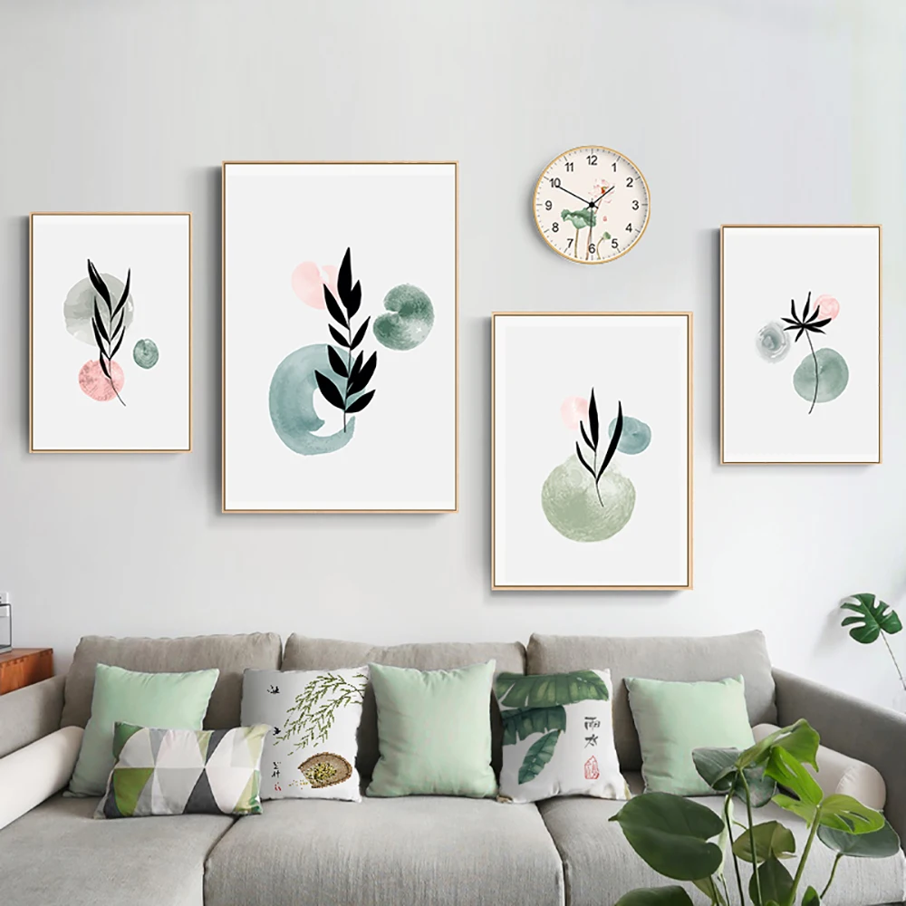 

Gallery Poster Pink Botanical Green Canvas Painting Line Art Print Nordic Minimalist Wall Pictures For Living Room Home Decor