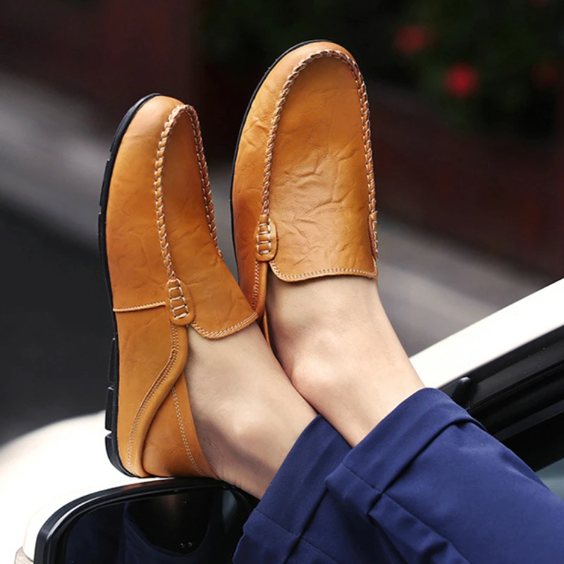 

Comfortable Driving Shoes Men's Solid Color Flat Bottom Business Casual Moccasins Waterproof Walking Loafers Zapatos Hombre