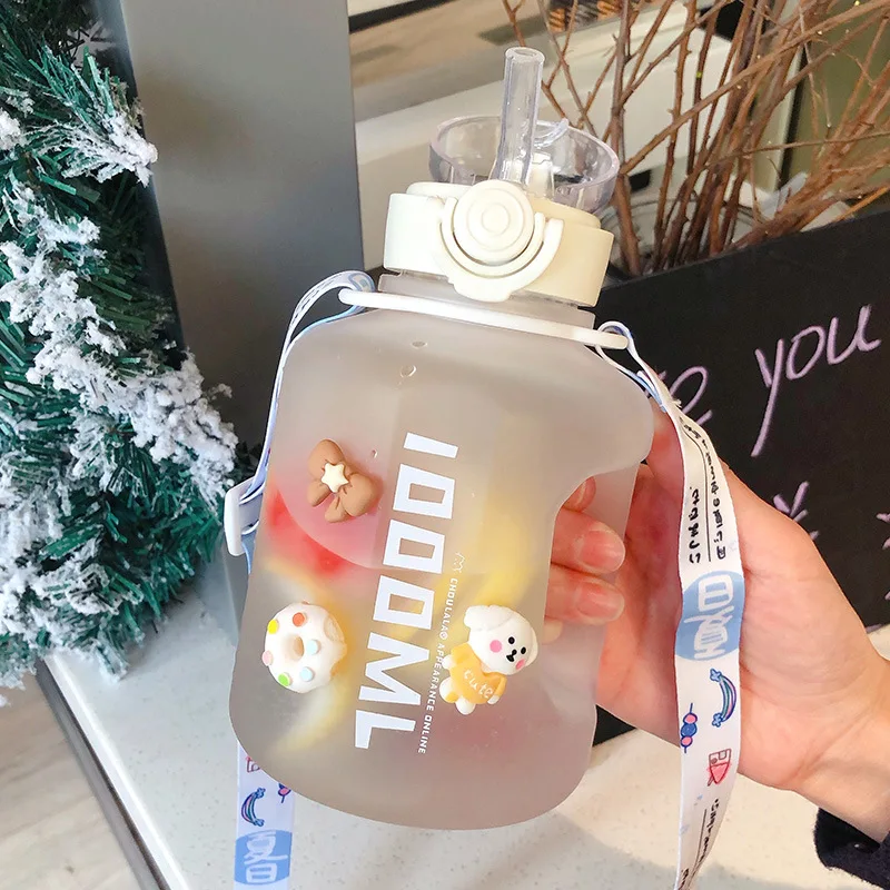 

Summer Outdoor Travel Cup Sports Gym Drinking Tumbler Portable Fitness Jugs 1L Water Bottle With Straw Large Capacity Bucket Mug