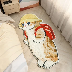 ins cartoon cat carpet rug plush shaggy fluffy irregular bedside carpet thicken floor mat doormat cute kid girl bedroom decor free global shipping