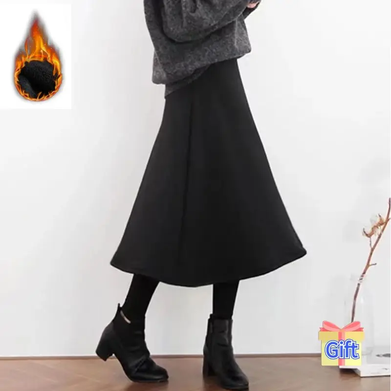 Warm Winter Fleece Leggings Skirts Plus Size Women Clothing Culotte Tights Elegant Thermal Leggins High Waist Pants Skort 2022