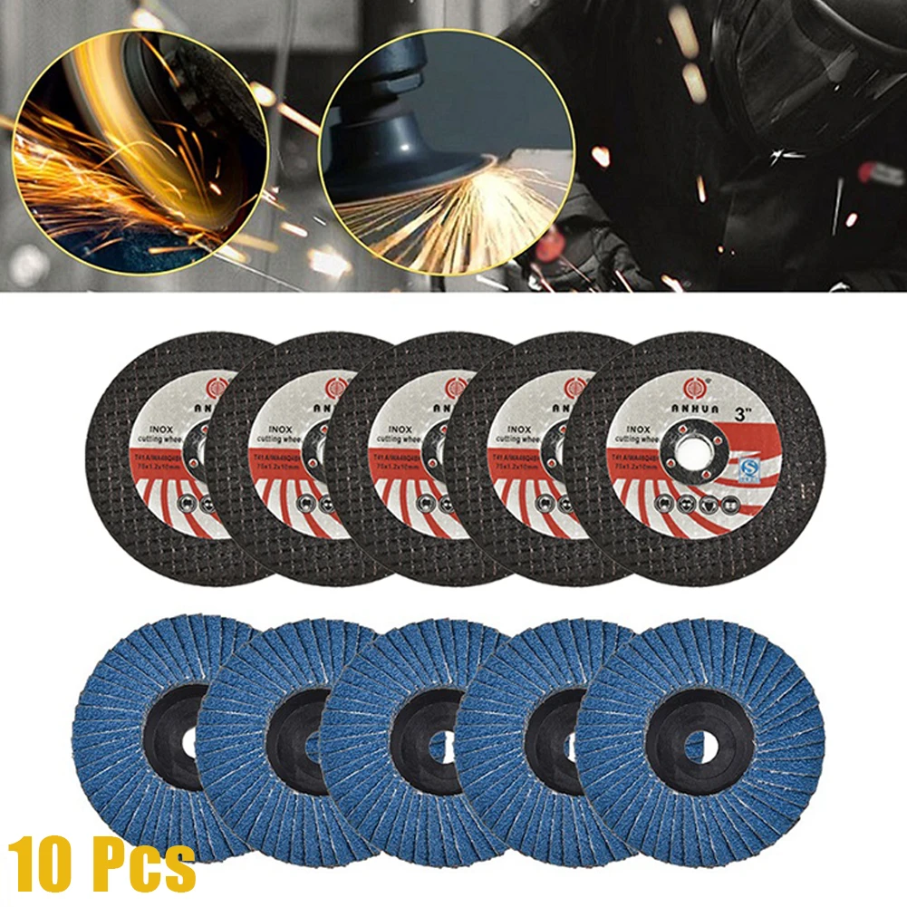 

5 Set Cutting Disc Flap Disc 75mm Grinding Wheel For Angle Grinder 3 Inch Double Mesh Resin Blade Blue Sand Louver Power Tools