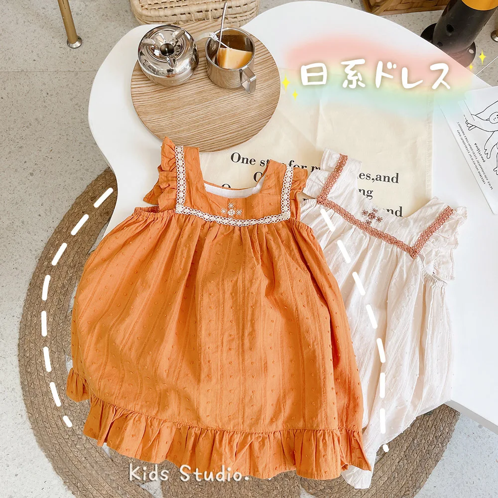 

2022 summer new children's dress girls dress Korean version of children's Vest cotton-linen air-belted skirt