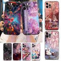 cherry blossom anime girl genshin impact phone case for iphone 6 7 8 plus se 2022 11 12 13 pro xs max mini xr x case soft cover