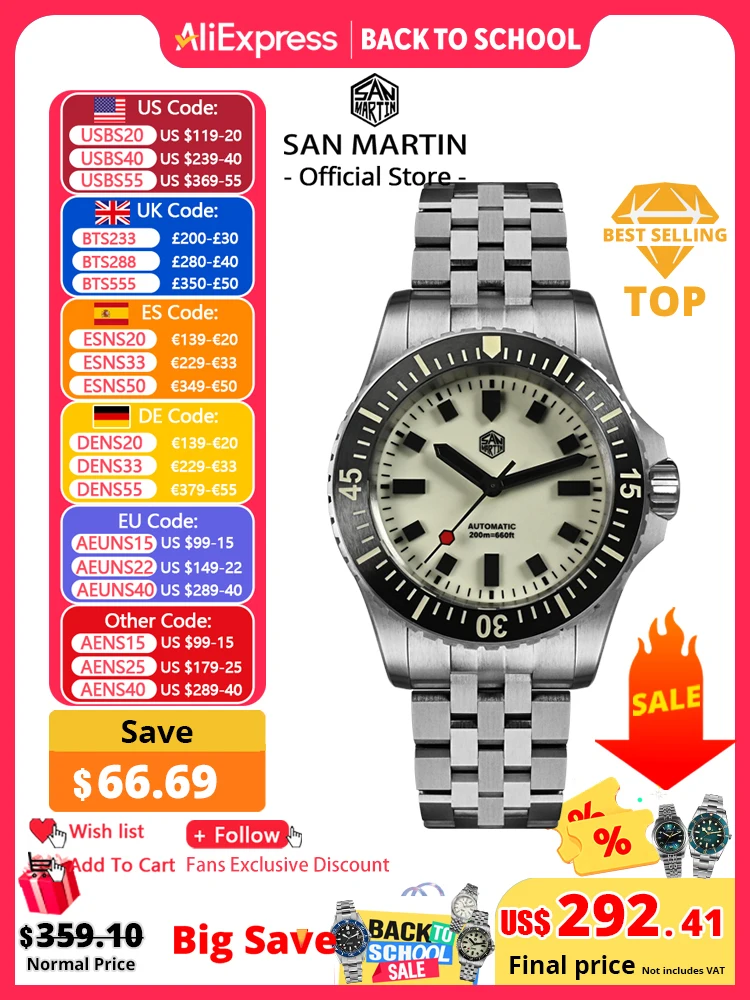 Фото Мужские часы San Martin 1200HV с упрочняющим покрытием, полностью светящийся циферблат, светящиеся блоки, автоматический механический механизм ST2130, модель SN0012 №1