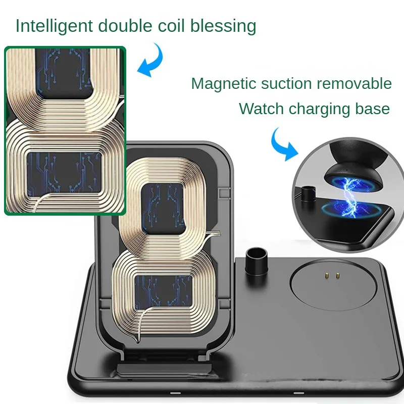 

Car Wireless Charger Cell Phone Four In One Cordless Recharge Folding Bracket Watch Fast Charger Three In One Wireless Charger