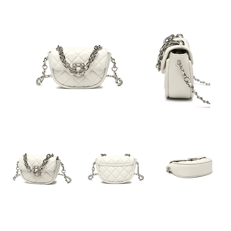 Fashion Genuine Leather Half Round Saddle Bag 2022 Trend New in Diamond Chain Small Bag Shoulder Crossbody Women's Bag Handbag