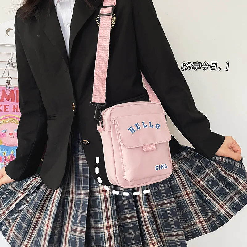 

Korean Kawaii Letter Print Y2k Crossbody Bags Simple Trendy Sweet Nylon Shoulder Bag Casual All Match Casual Mini Handbags