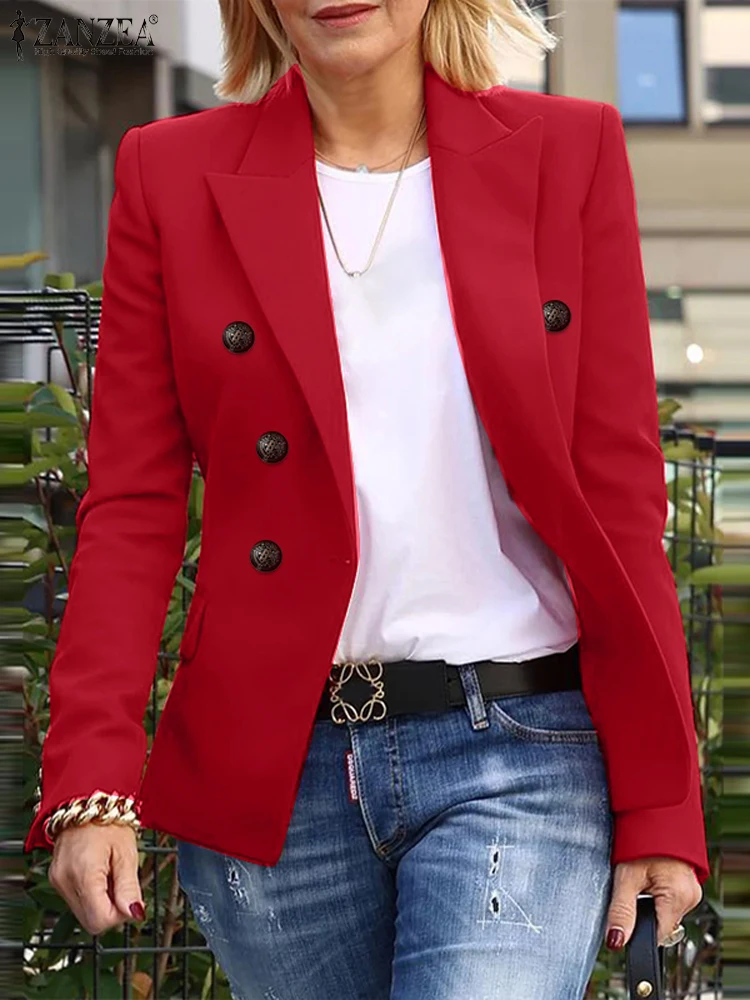 ZANZEA офисный женский деловой блейзер женские двубортные тонкие пальто осень 2024