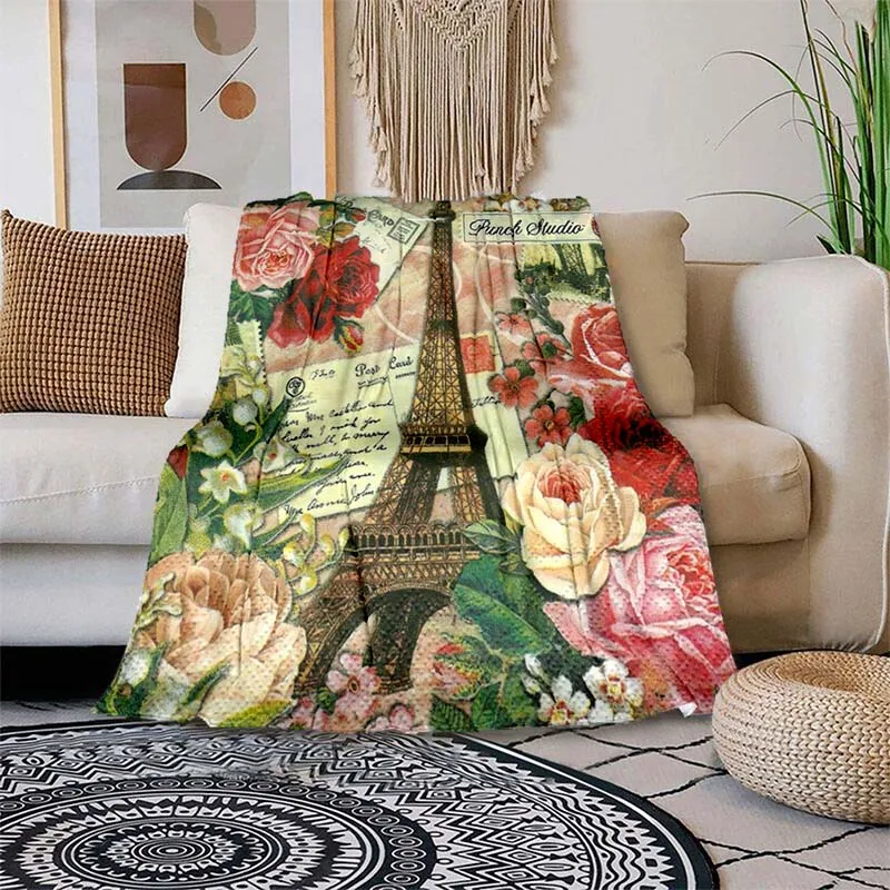 

Винтажное одеяло в Париже, романтичное легкое мягкое Фланелевое покрывало с изображением Эйфелевой башни, покрывало для дивана, подарок для друзей и семьи