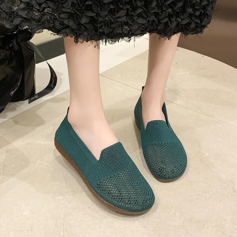 Лоферы с дырками женские Повседневная вязаная обувь на плоской подошве