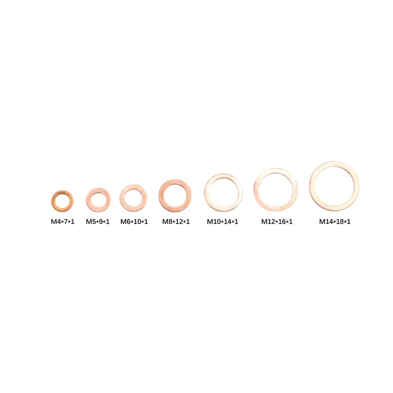 100Pcs Copper Washer Gasket Nut And Bolt Set Flat Ring Seal Assortment Kit With Box M4/M5/M6/M8/M10/M12/M14 For Sump Plugs - купить по