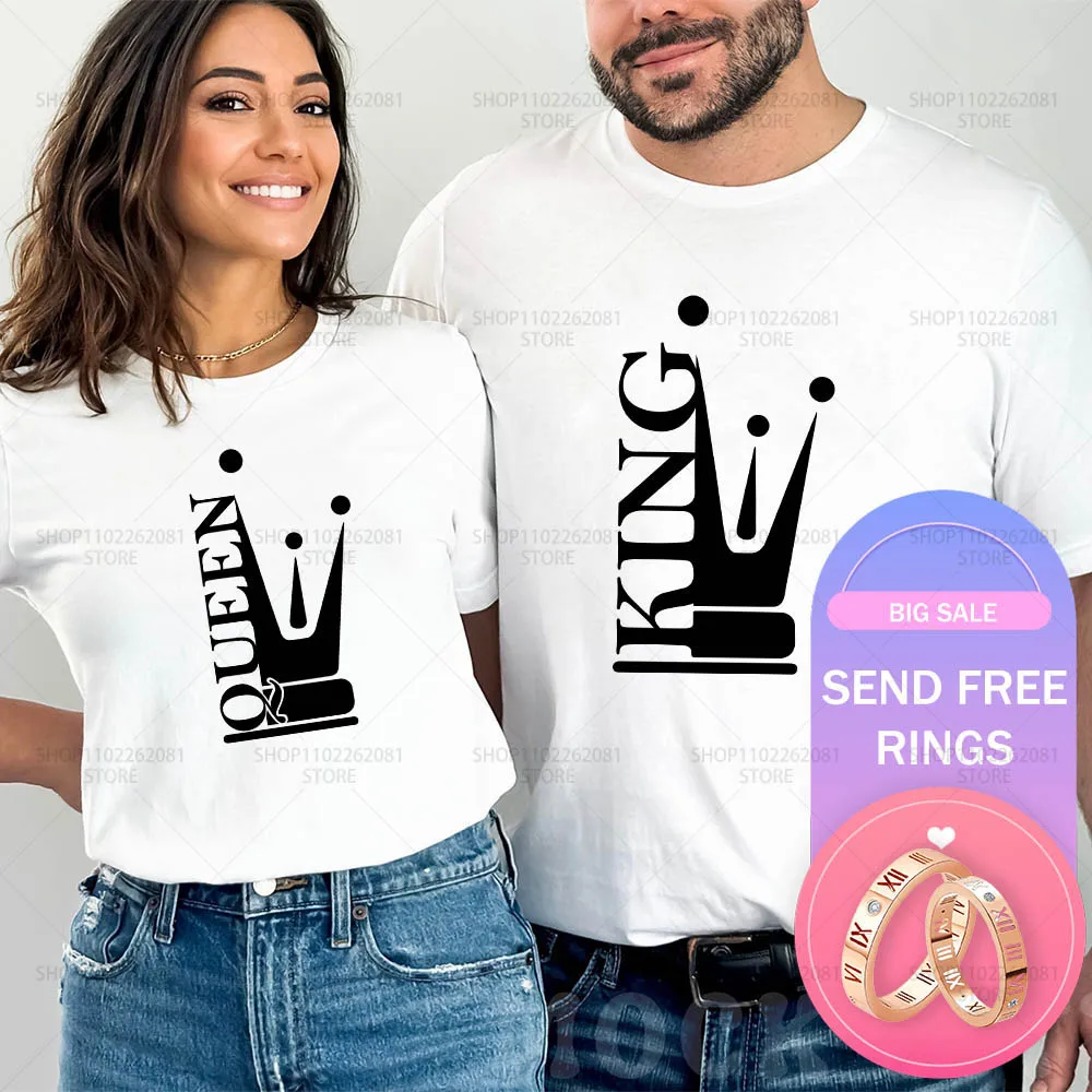 

Summer Couple King Queen Printing T-shirt Women Man Causal Cotton Tee Shirt Harajuku Trendy Clothes O Neck Tops Lover Clothes
