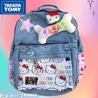 takara tomy 2022 new denim backpack hello kitty print bone stitching student cute school bag